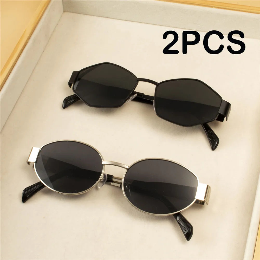 Pack 2 Óculos de Sol Redondos Punk Vintage – Armaoção Metal, Femininos