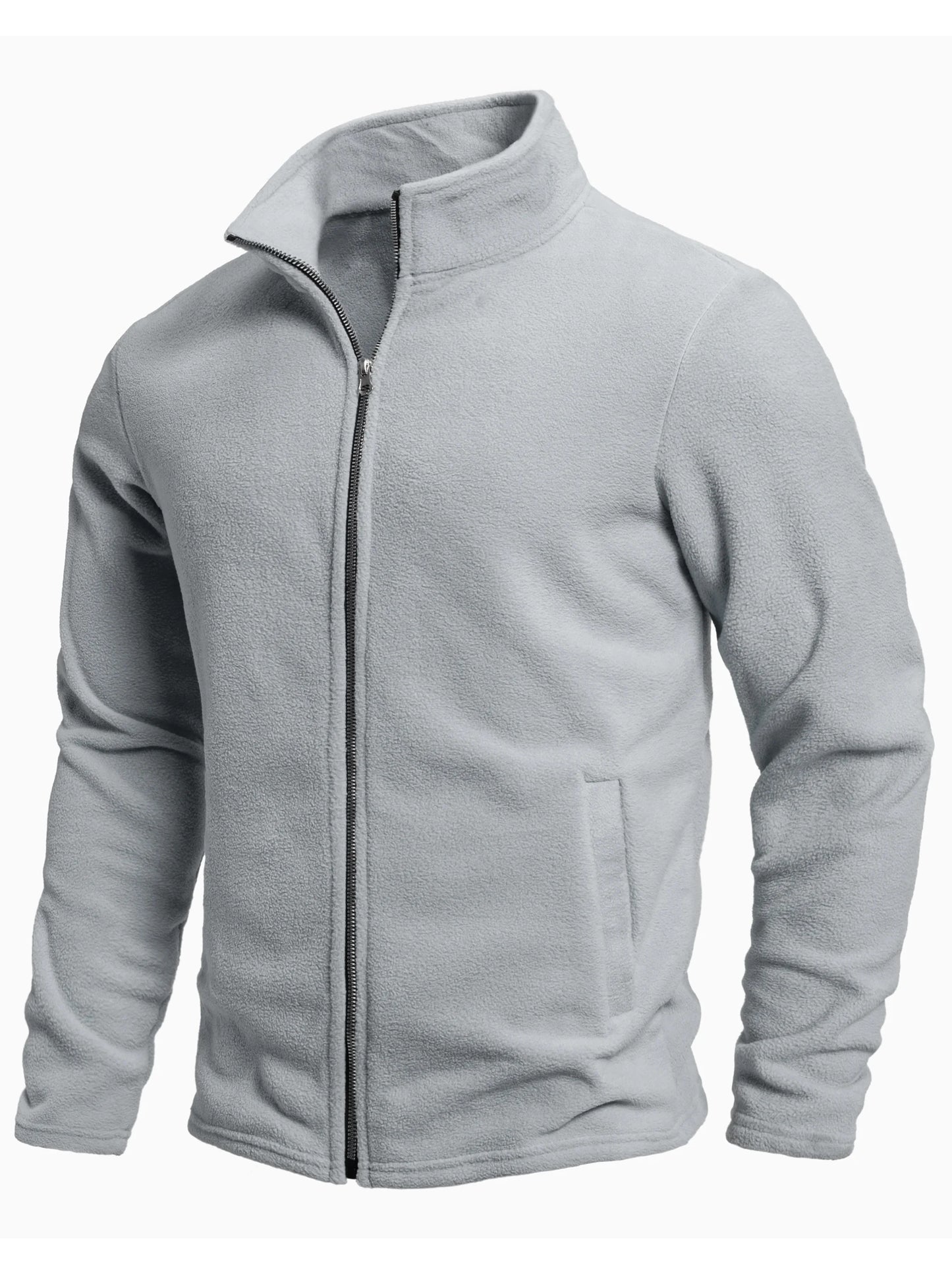 Men's spring and autumn solid color fleece warm top, warm and comfortable zippered cardigan for men's outdoor leisure