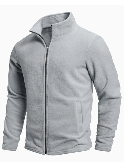 Men's spring and autumn solid color fleece warm top, warm and comfortable zippered cardigan for men's outdoor leisure