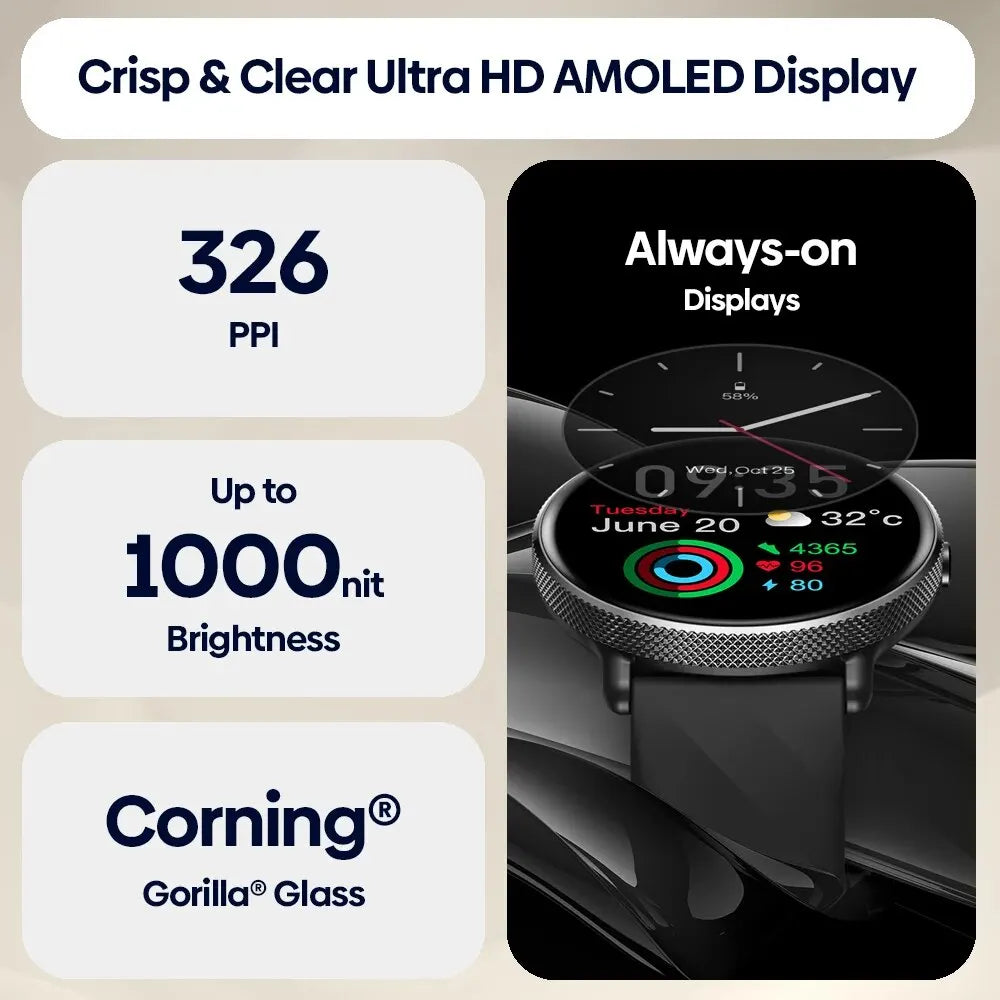 Smartwatch Zeblaze GTR 3 Pro – Chamadas, AMOLED 1.43", Aço 316L, Fitness