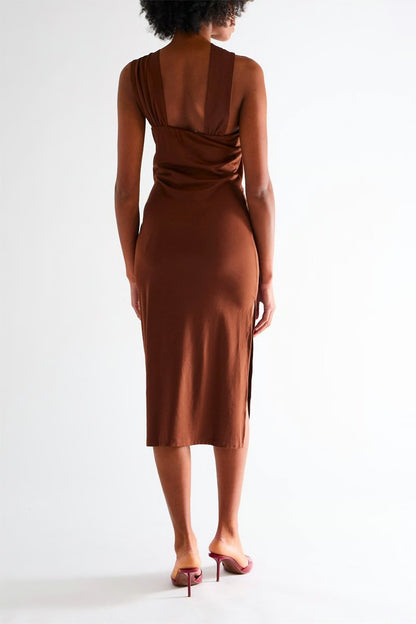 RINASCIMENTO, Vestido midi Castanho- Chocolate