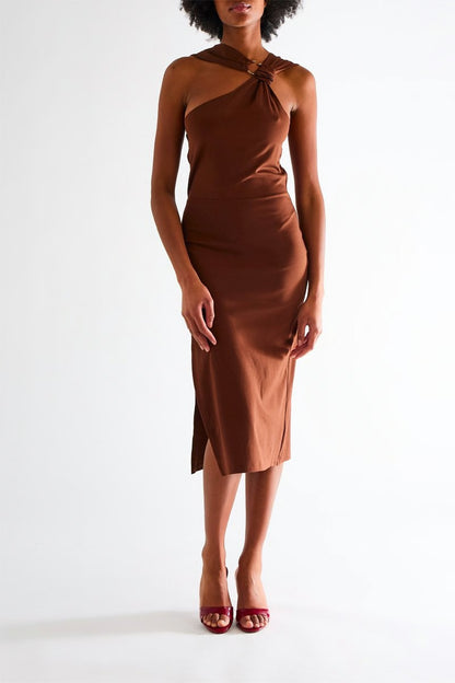 RINASCIMENTO, Vestido midi Castanho- Chocolate