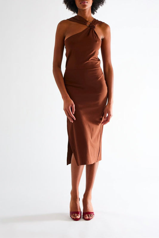 RINASCIMENTO, Vestido midi Castanho- Chocolate